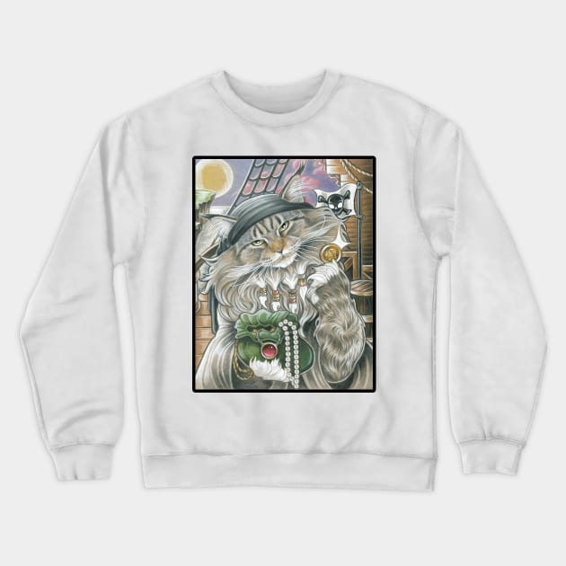 Cat Pirate Treasure - Black Outlined Version Crewneck Sweatshirt by Nat Ewert Art